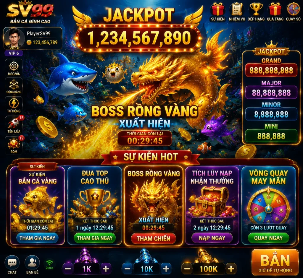 Săn jackpot và nhận phần thưởng hấp dẫn trong các sự kiện bắn cá SV99