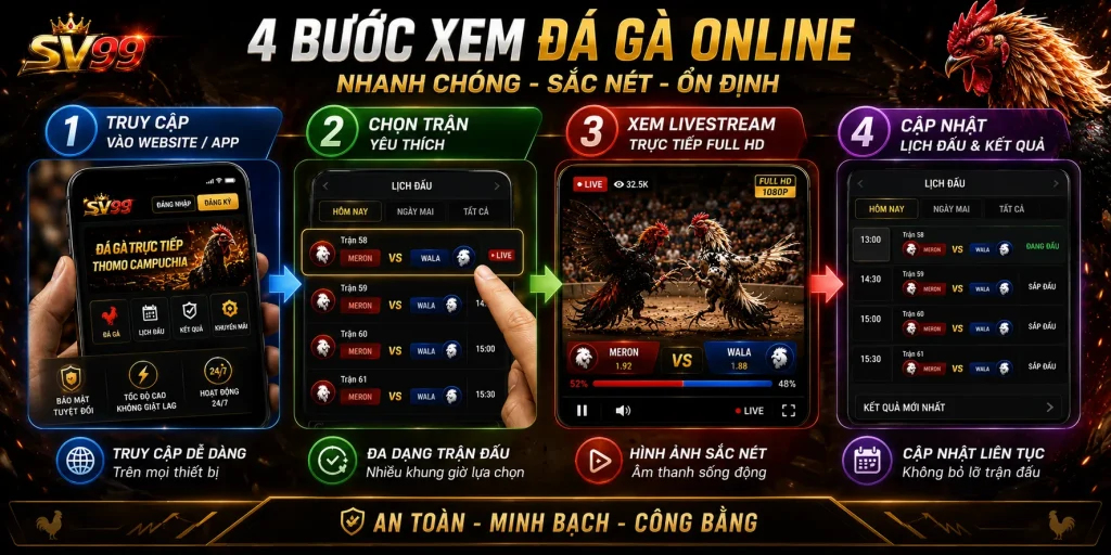 Các bước xem đá gà online nhanh chóng và dễ thao tác tại SV99