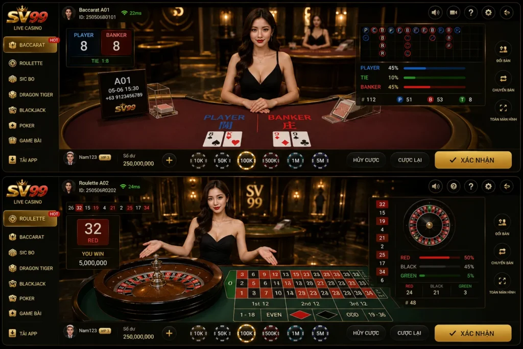 Casino live SV99 với trải nghiệm cược chân thực