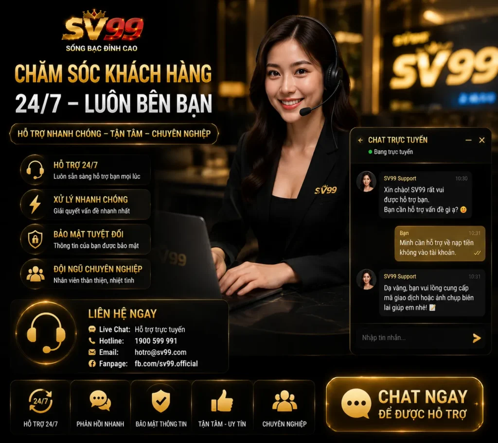 Đội ngũ CSKH SV99 hỗ trợ 24/7 – giải đáp thắc mắc nhanh chóng