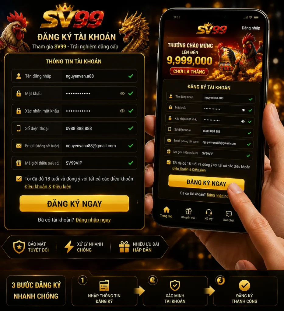 Người chơi dễ dàng đăng ký tài khoản để tham gia Slots SV99