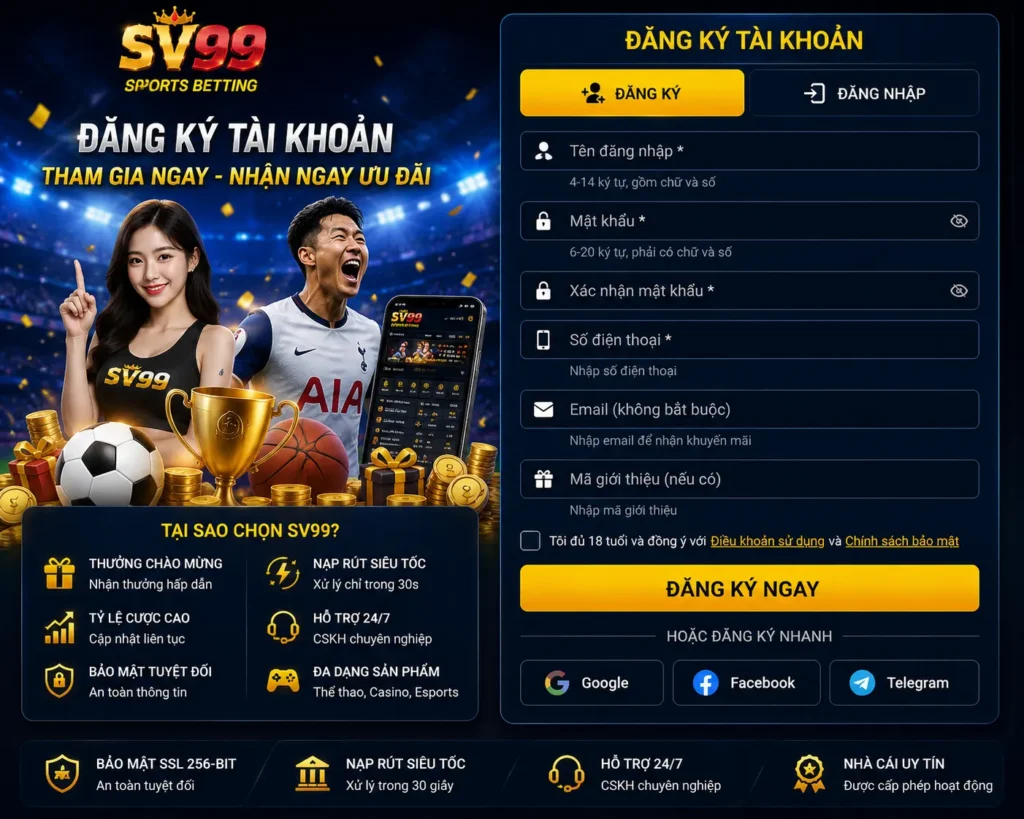 Các bước đăng ký tài khoản thể thao SV99 nhanh chóng và đơn giản