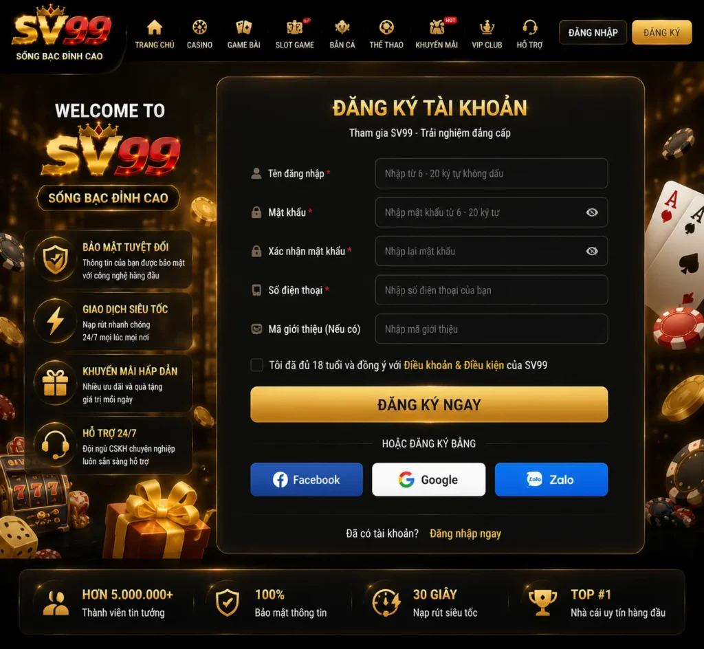 Đăng ký tài khoản Game Bài SV99 – nhanh chóng và dễ dàng