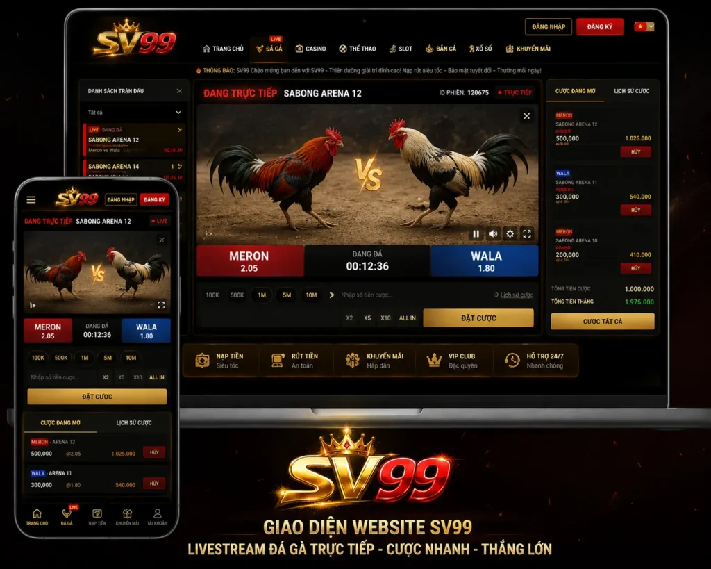Giao diện đá gà trực tuyến SV99 tối ưu trên nhiều thiết bị.