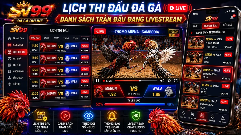 Lịch thi đấu được cập nhật liên tục giúp người xem dễ dàng theo dõi trận hot