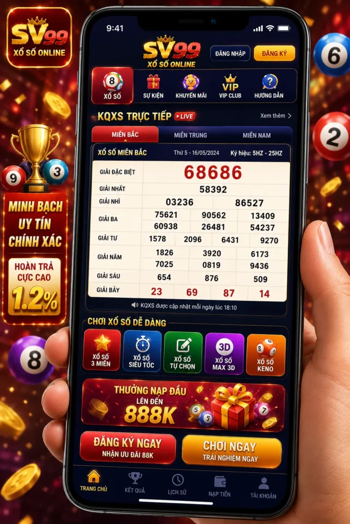 Giao diện xổ số online SV99 hỗ trợ chơi nhanh trên điện thoại và máy tính.