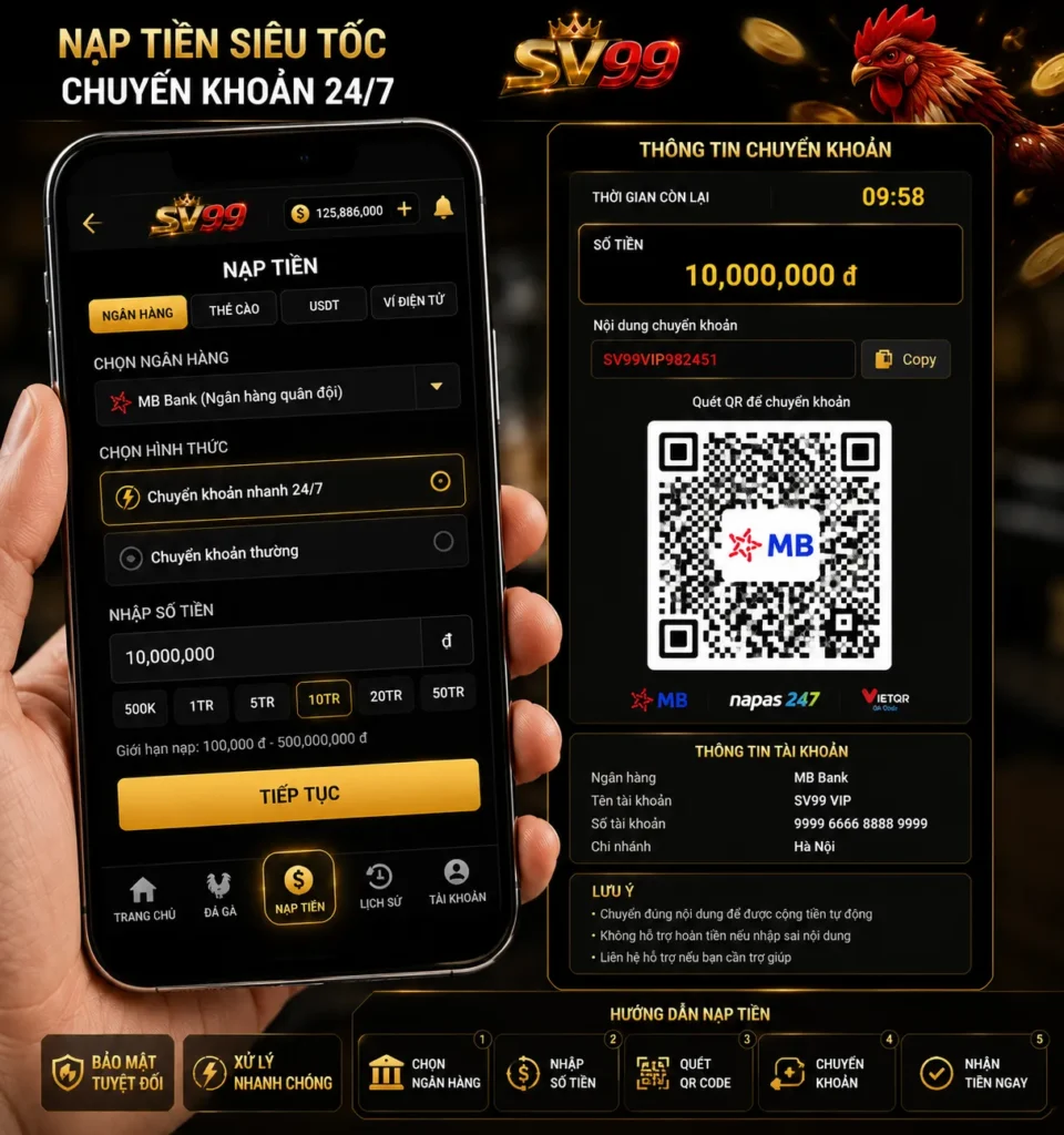 SV99 hỗ trợ nhiều phương thức nạp tiền tiện lợi.