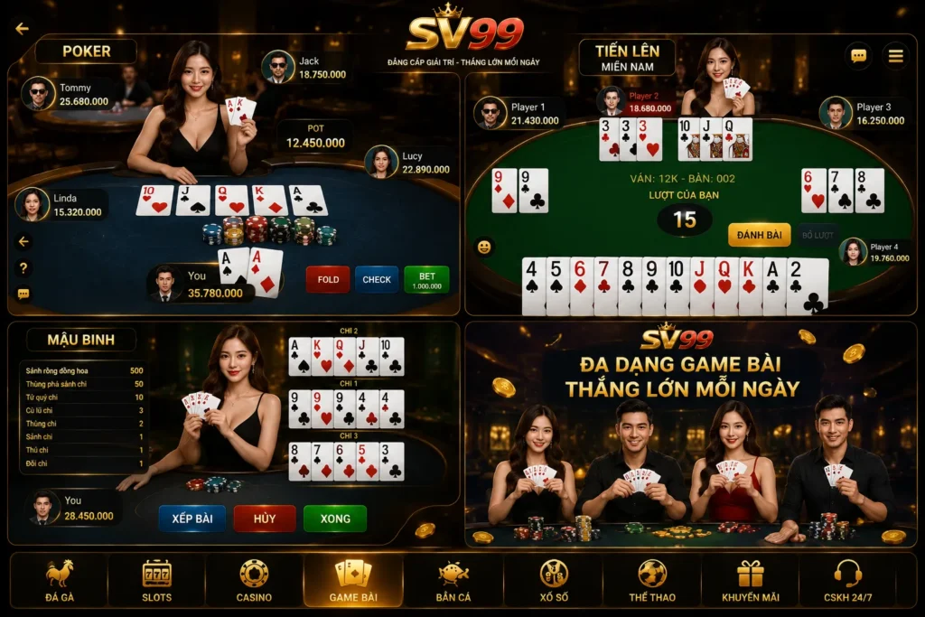 Nhiều trò chơi game bài online hấp dẫn tại SV99