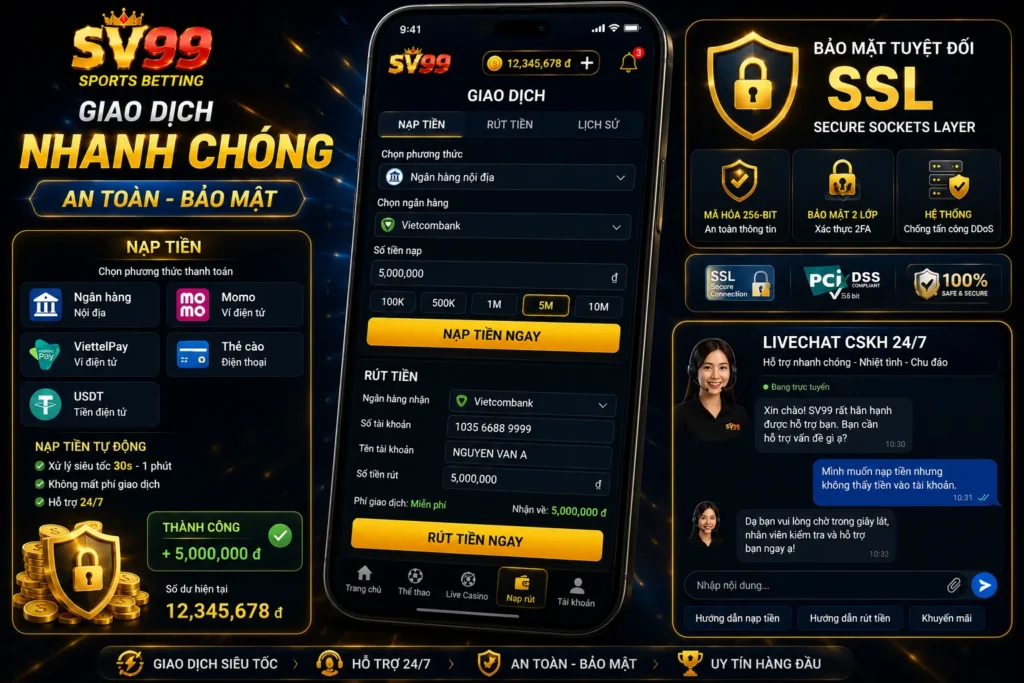 SV99 hỗ trợ nạp rút nhanh cùng hệ thống bảo mật an toàn cho người chơi