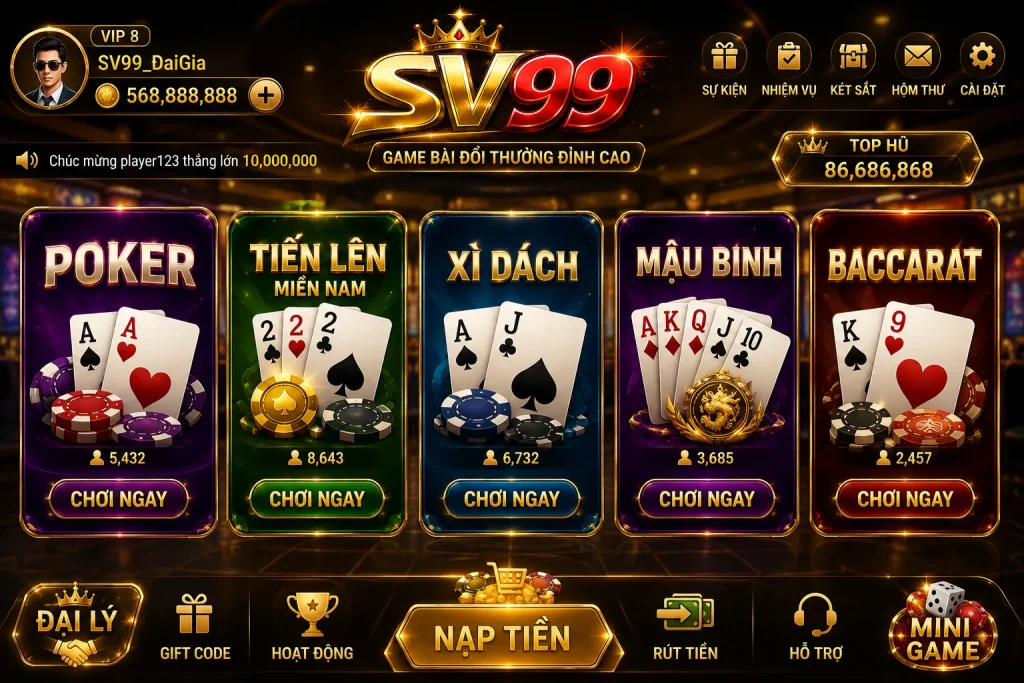 Các trò chơi Game Bài Online Đổi Thưởng phổ biến được nhiều người yêu thích hiện nay.