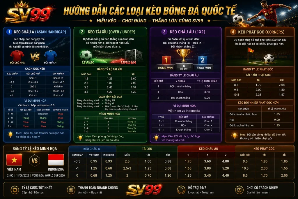 Người xem có thể theo dõi nhiều loại kèo nhà cái vòng loại World Cup khác nhau tùy theo từng trận đấu.