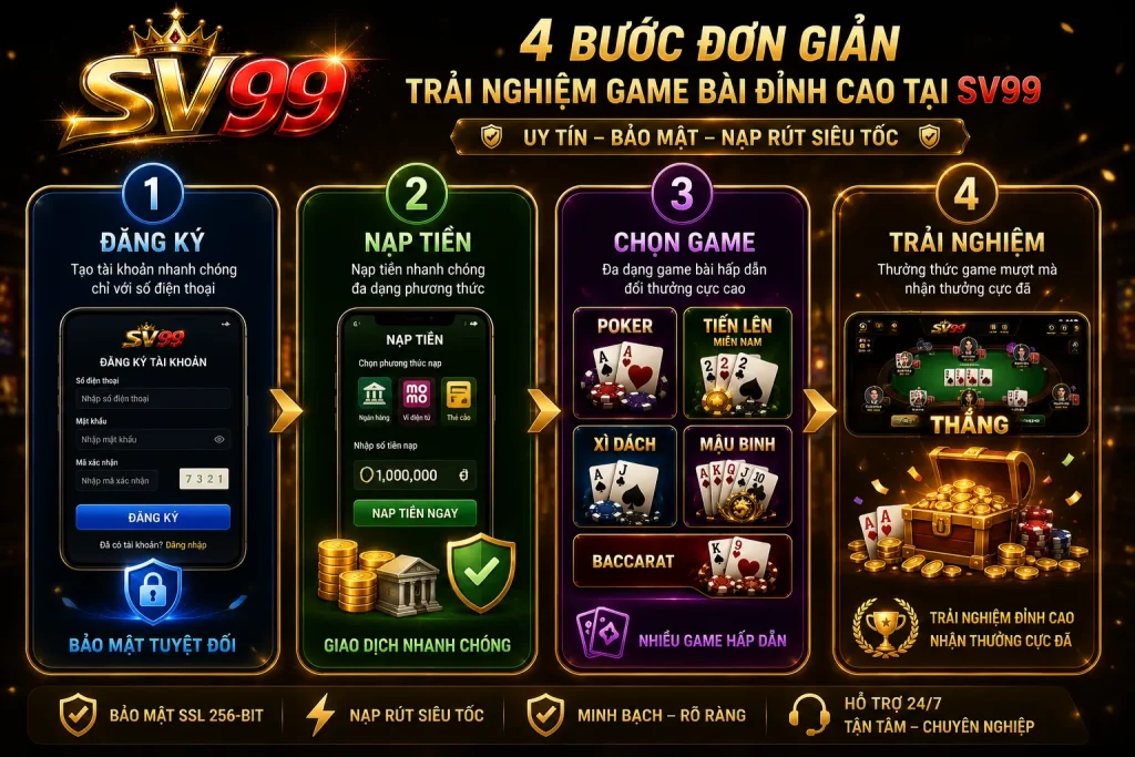 Các bước tham gia Game Bài Online Đổi Thưởng tại SV99 đơn giản và nhanh chóng.