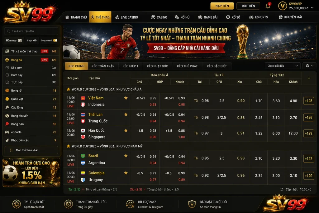 Kèo nhà cái vòng loại World Cup phản ánh tương quan sức mạnh giữa các đội tuyển trước trận đấu.