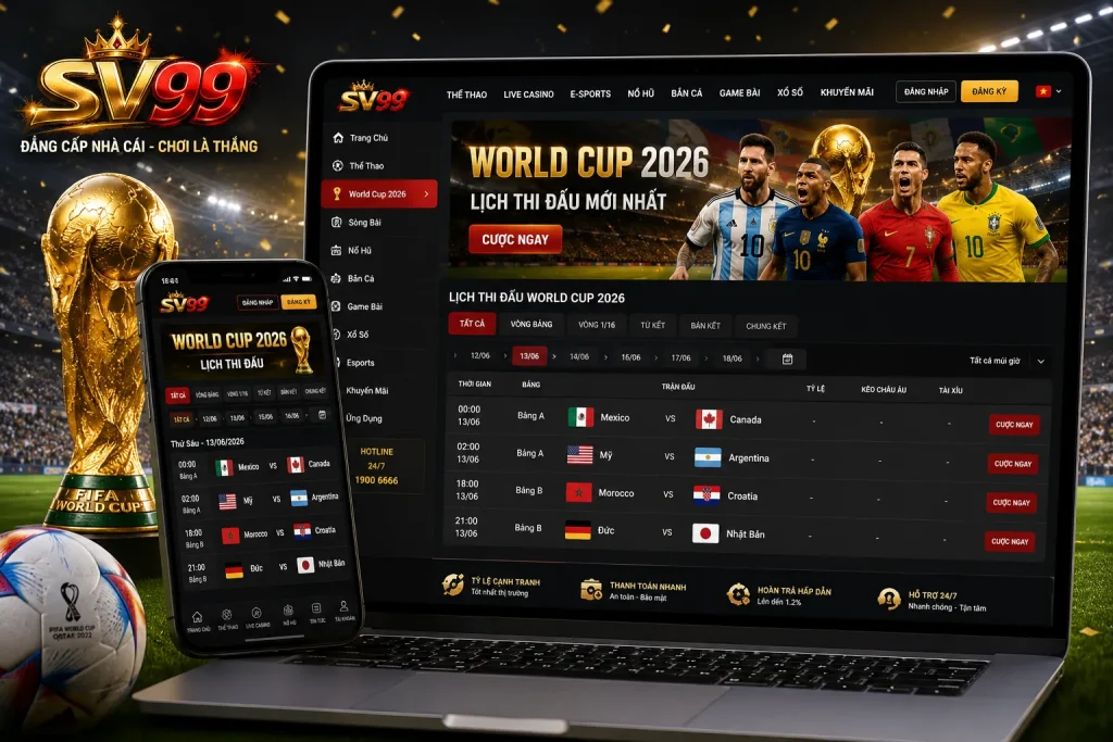 Lịch thi đấu World Cup 2026 được SV99 cập nhật nhanh chóng và chính xác mỗi ngày.