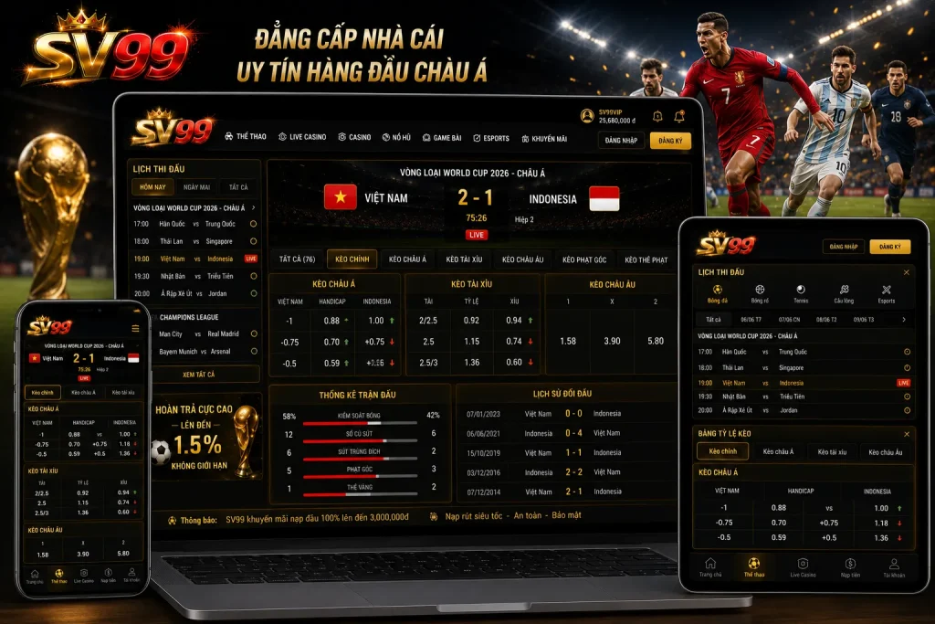 SV99 giúp người xem cập nhật kèo nhà cái vòng loại World Cup nhanh chóng với đầy đủ lịch thi đấu và tỷ lệ kèo mới nhất.