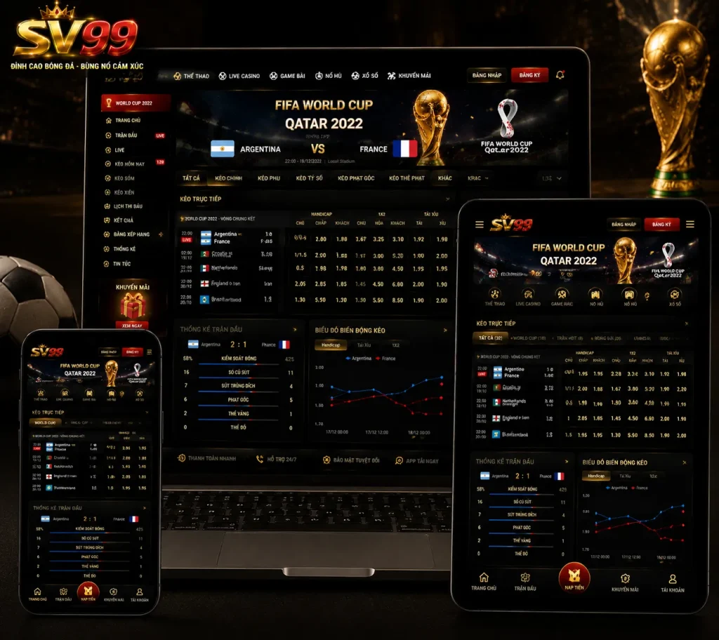Theo dõi kèo nhà cái World Cup nhanh chóng và chính xác cùng hệ thống cập nhật dữ liệu chuyên sâu tại SV99.