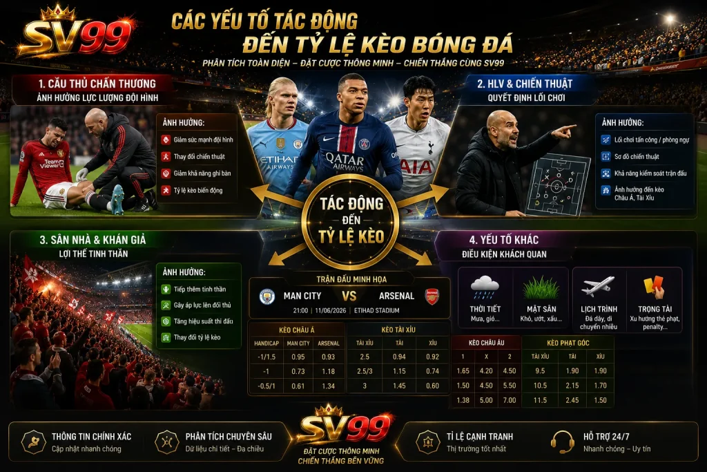 Phong độ, lực lượng và lợi thế sân nhà là những yếu tố ảnh hưởng trực tiếp đến tỷ lệ kèo.